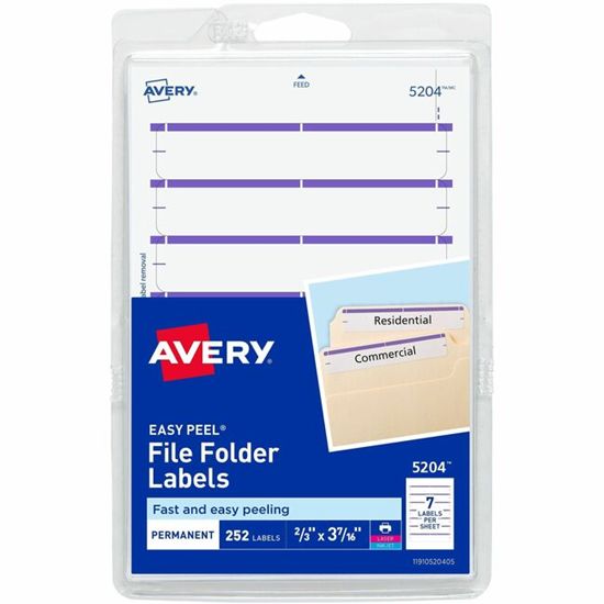 Avery&reg; File Folder Labels, White/Purple, 2/3" x 3-7/16" , 252 (5204) 1