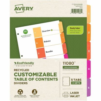 Avery EcoFriendly Recycled Dividers, 5 Tabs (3 Sets of 11080) 1