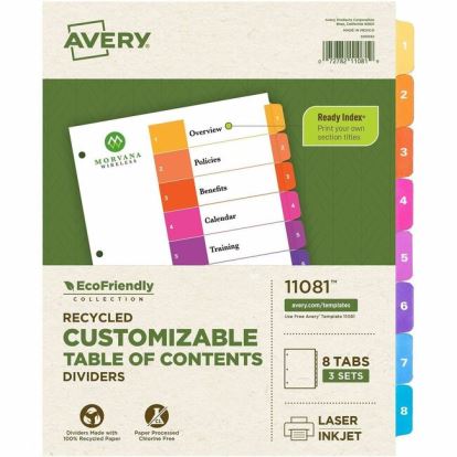 Avery EcoFriendly Recycled Dividers, 8 Tabs (3 Sets of 11081) 1