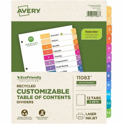 Avery EcoFriendly Recycled Dividers, 12 Tabs (3 Sets of 11083) 1