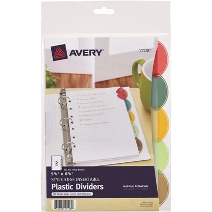 Avery&reg; Insertable Style Edge Plastic Mini Dividers for 3 Ring Binders, 5.5" x 8.5" , 5-Tab Set, Multicolor, 1 Set (11118) 1