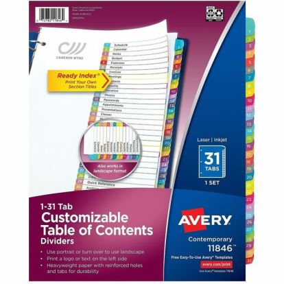 Avery 1-31 Dividers, 31 Tabs, Ready Index, Arched Tabs (11846) 1