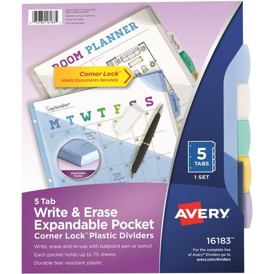 Avery&reg; Corner Lock Write & Erase Plastic Dividers with Expandable Pockets 1