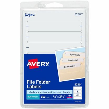 Avery&reg; File Folder Labels on 4" x 6" Sheets, Removable Adhesive, White, 2/3" x 3-7/16" , 252 Labels (5230) 1