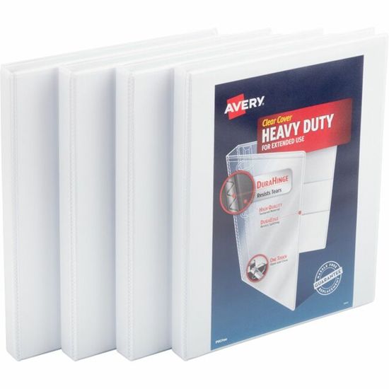 Avery Heavy-Duty View Binder, .5" One Touch Slant Rings, 4 White Binders 1