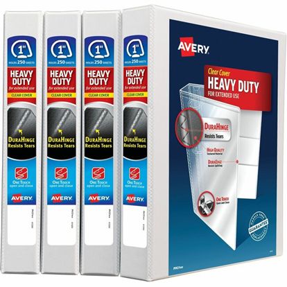 Avery Heavy-Duty View Binders, 1" One Touch Slant Rings, 4 White Binders 1