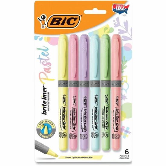 BIC Brite Liner Grip Highlighters, Assorted, 6 Pack 1
