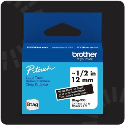 Brother P-touch BTAG-335 White on Black Label Tape 1