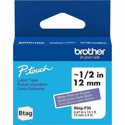 Brother P-touch BTAG-F35 White on Purple Label Tape 1