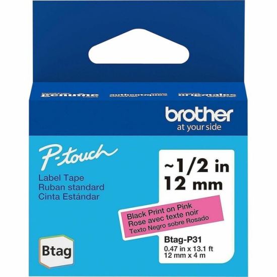 Brother P-touch BTAG-P31 Black on Pink Label Tape 1