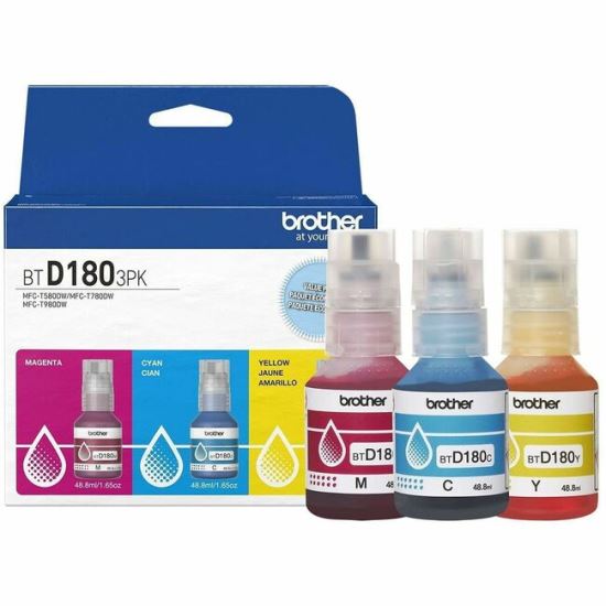 Brother Genuine BTD1803PK 3-Pack High Yield Cyan, Magenta, and Yellow Ink Bottles 1