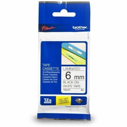 Brother Genuine P-touch TZe211 BK on WHT Label Tape, Laminated, 6mmX8m 1