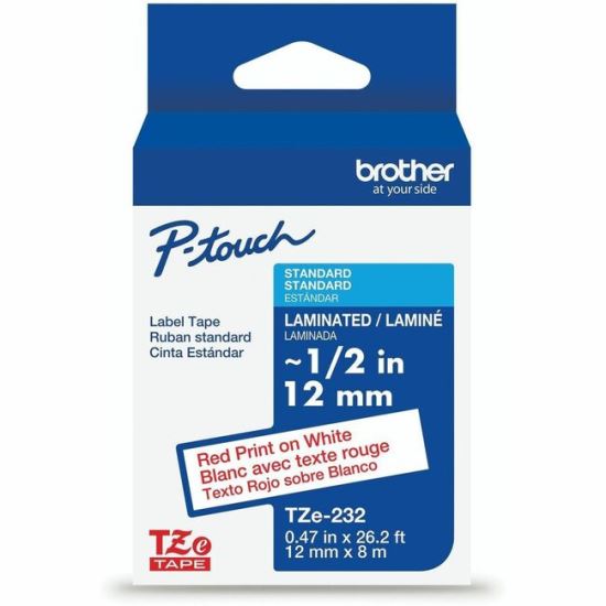 Brother Genuine P-touch TZe232 RD on WHT Label Tape, Laminated, 12mmX8m 1