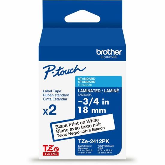 Brother Genuine P-touch TZe2412PK BK on WHT Label Tapes, Laminated, 18mmX8m each 1