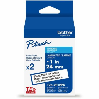 Brother Genuine P-touch TZe2512PK BK on WHT Label Tapes, Laminated, 24mmX8m each 1
