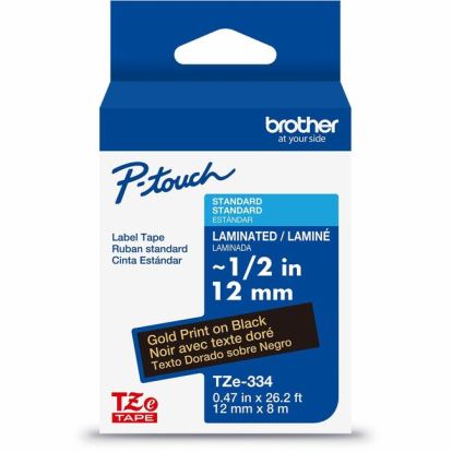 Brother Genuine P-touch TZe334 GLD on BK Label Tape, Laminated, 12mmX8m 1