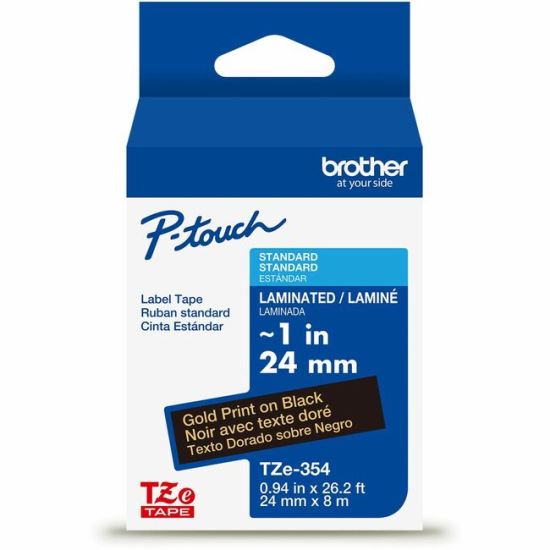 Brother Genuine P-touch TZe354 GLD on BK Label Tape, Laminated, 24mmX8m 1