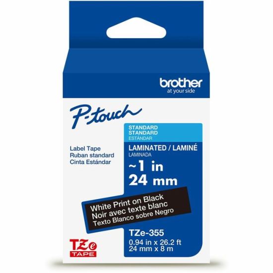 Brother Genuine P-touch TZe355 WHT on BK Label Tape, Laminated, 24mmX8m 1