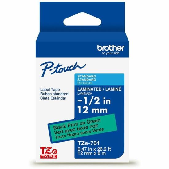 Brother Genuine P-touch TZe731 BK on GRN Label Tape, Laminated, 12mmX8m 1