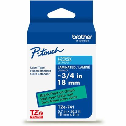 Brother Genuine P-touch TZe741 BK on GRN Label Tape, Laminated, 18mmX8m 1