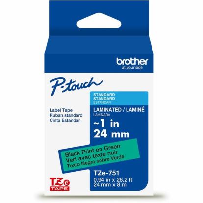 Brother Genuine P-touch TZe751 BK on GRN Label Tape, Laminated, 24mmX8m 1