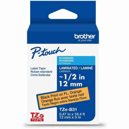 Brother Genuine P-touch TZeB31 BK on FLUOR ORG Label Tape, Laminated, 12mmX5m 1
