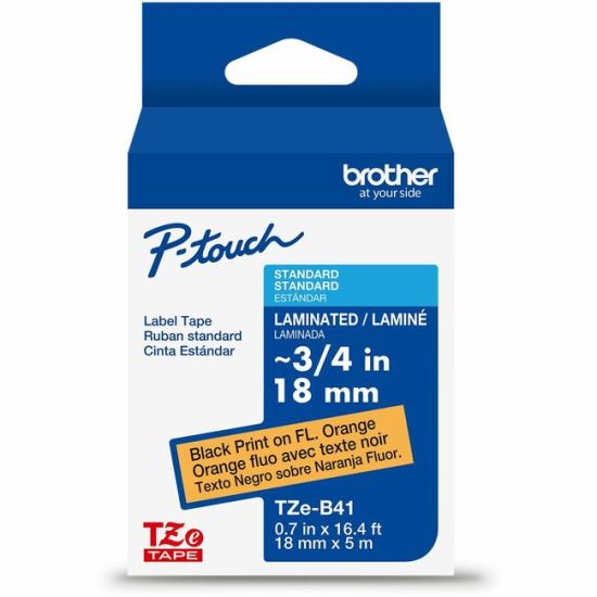 Brother Genuine P-touch TZeB41 BK on FLUOR ORG Label Tape, Laminated, 18mmX5m 1
