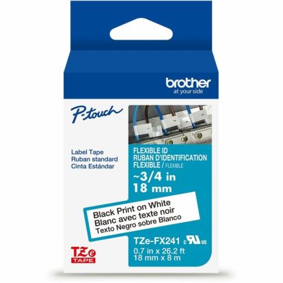 Brother Genuine P-touch TZeFX241 BK on WHT Label Tape, Flexible ID Laminated, 18mmX8m 1