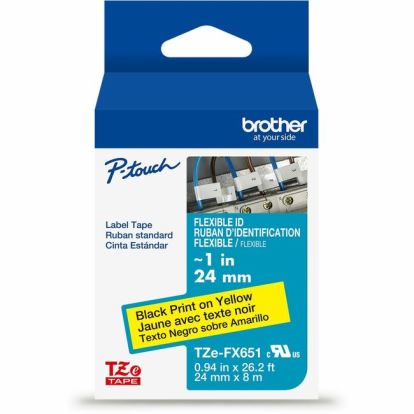 Brother Genuine P-touch TZeFX651 BK on YL Label Tape, Flexible ID Laminated, 24mmX8m 1