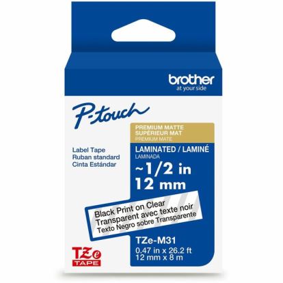 Brother Genuine P-touch TZeM31 BK on CLR Label Tape, Premium Matte Laminated, 12mmX8m 1