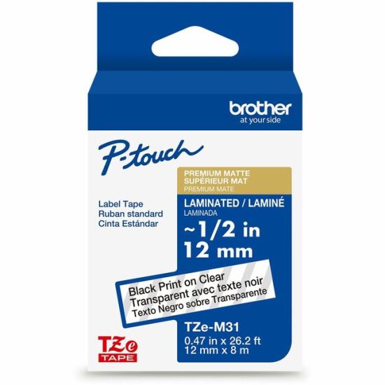 Brother Genuine P-touch TZeM31 BK on CLR Label Tape, Premium Matte Laminated, 12mmX8m 1