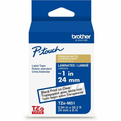 Brother Genuine P-touch TZeM51 BK on CLR Label Tape, Premium Matte Laminated, 24mmX8m 1