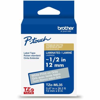 Brother Genuine P-touch TZeML35 WHT on GRY Label Tape, Premium Matte Laminated, 12mmX8m 1
