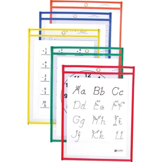 C-Line Reusable Dry Erase Pockets, Assorted Primary Colors, 9 x 12, 10/PK 1