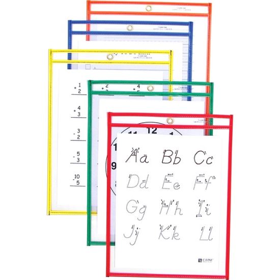 C-Line Reusable Dry Erase Pockets, Assorted Primary Colors, 9 x 12, 5/PK 1