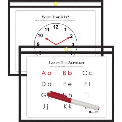 C-Line Horizontal Reusable Dry Erase Pocket, Black, 12 x 9, 1/EA 1
