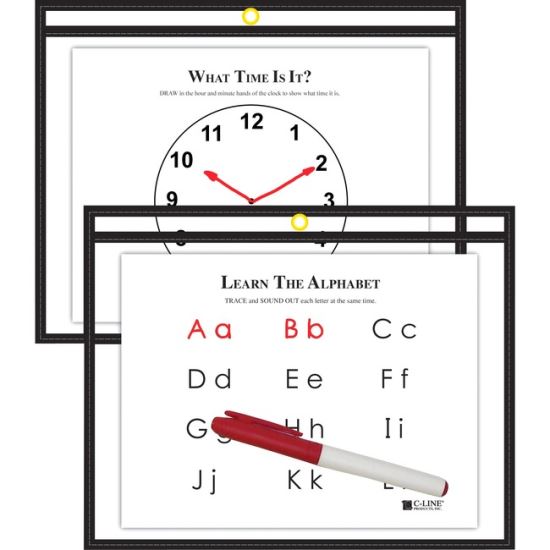 C-Line Horizontal Reusable Dry Erase Pocket, Black, 12 x 9, 1/EA 1