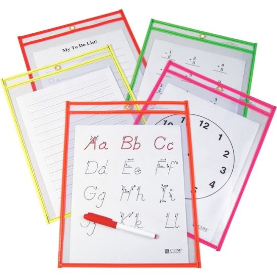 C-Line Reusable Dry Erase Pockets, Assorted, 9 x 12, 10/PK 1