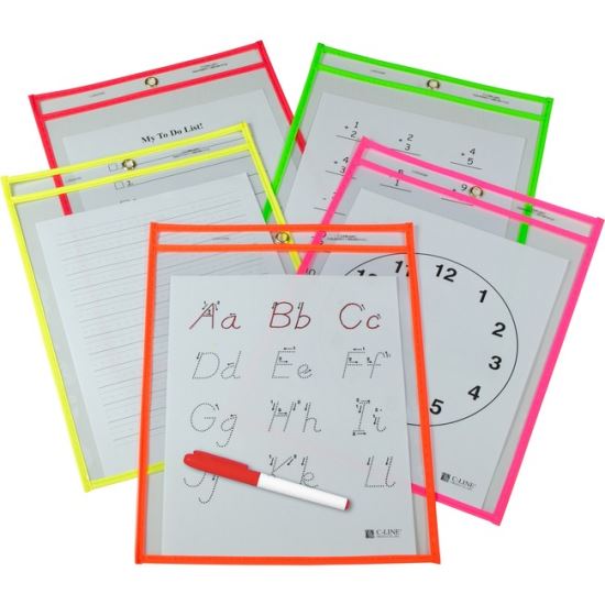 C-Line Reusable Dry Erase Pockets, Assorted, 9 x 12, 25/BX 1