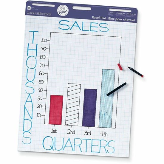 Pacon&reg; Easel Pad, Non-Adhesive, White, 1 in grid ruled 27" x 34" , 50 Sheets 1