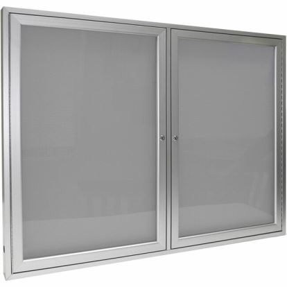 Ghent 2 Door Enclosed Vinyl Bulletin Board with Satin Frame 1