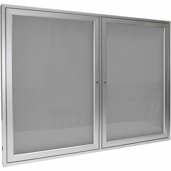 Ghent 2 Door Enclosed Vinyl Bulletin Board with Satin Frame 1
