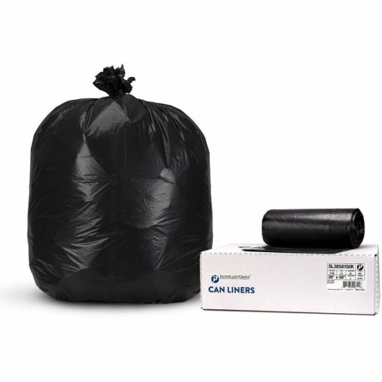 Inteplast LLDPE Can Liners, 1.5 mil, 38" x 58" , Black, Pack Of 100 Liners 1