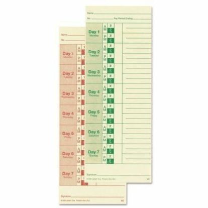 Lathem Time Cards, Weekly, 2-Sided, 3 3/8" x 9" , Box Of 100 1