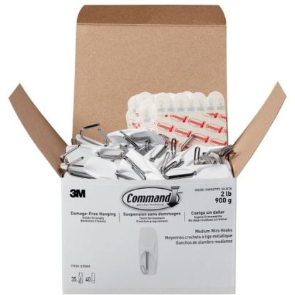 Command Medium Wire Hooks, 2-3/16"H x 7/8"W x 13/16"D, White, Pack Of 35 Hooks 1