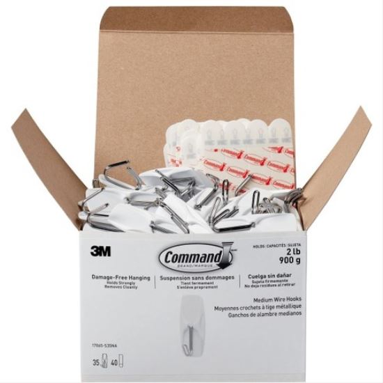 Command Medium Wire Hooks, 2-3/16"H x 7/8"W x 13/16"D, White, Pack Of 35 Hooks 1