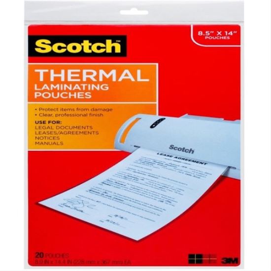 Scotch Thermal Laminating Pouches, 8-1/2" x 14" , Clear, Pack Of 20 Sheets, TP3855-20 1
