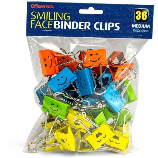 Officemate Smiling Face Binder Clips, Medium, Asst Color, 36 Pcs 1