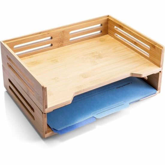 Officemate Bamboo Stackable Side Load Letter Tray, 2pk 1