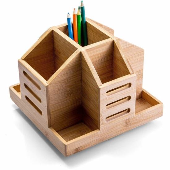 Officemate Bamboo Rotary Desktop Organizer 1